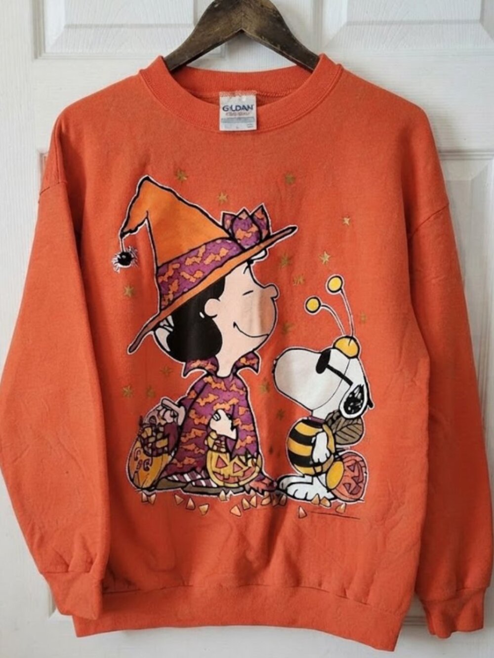 Gildan Orange Halloween Snoopy in Costume Graphic Crewneck Sweatshirt